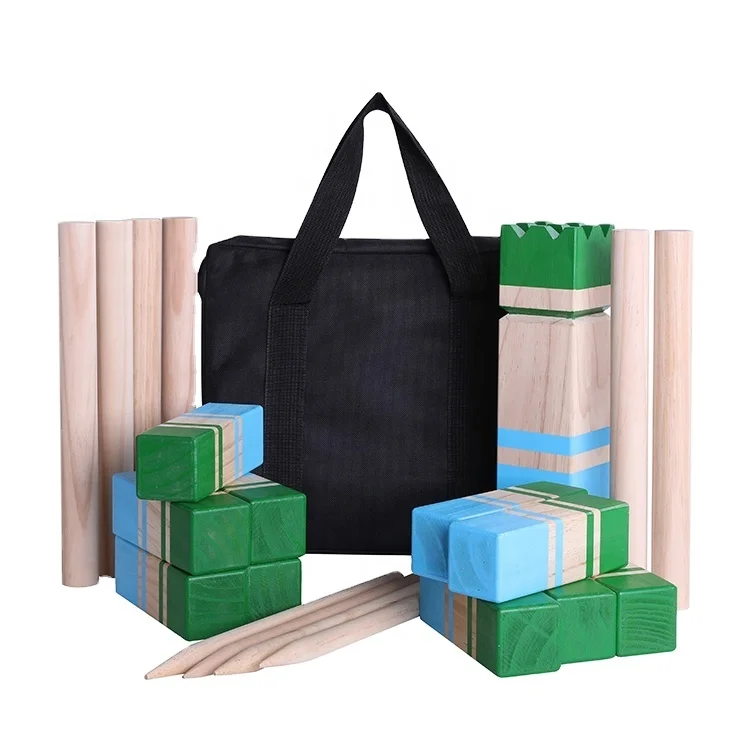 Оптовая продажа, игровой набор Kubb из резиновой древесины для газона, викинга