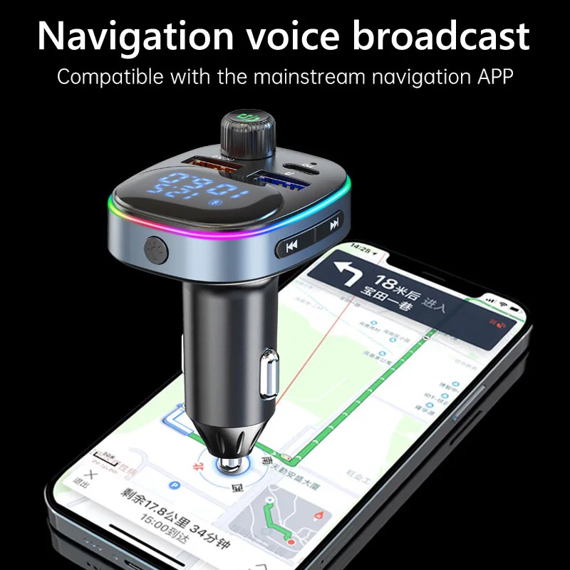 Dual Microphone One Key Bass Handsfree Bt Car Kit Wireless Usb C Car Fm Modulator Transmitter Car Mp3 Player