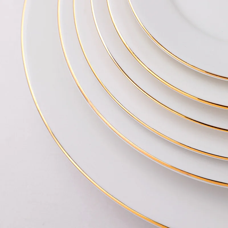 Gold Rim Charger Plates for Wedding Wholesales Fine Bone China Decorative Dishes Set White Dinner Table Plates with Gold Trim