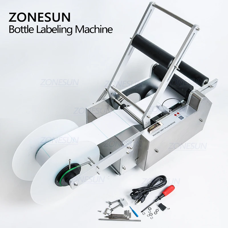 ZONESUN Semi Automatic TB-50 Round Plastic Water Wine Beer Cans Tube Vial Pet Glass Bottle Labeling Machine