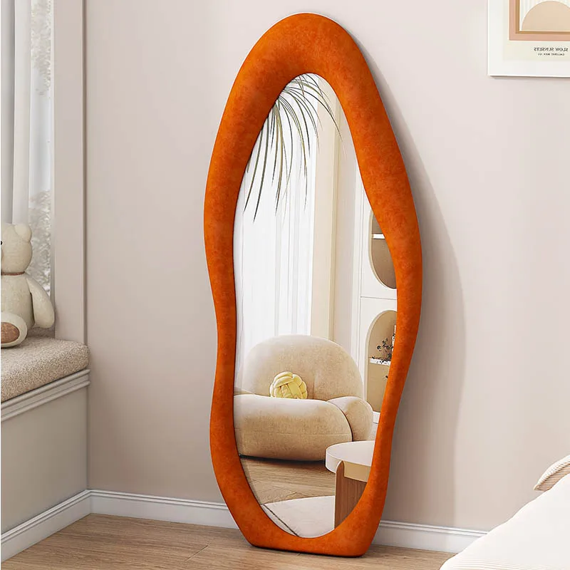 Custom home decor wall decor New design modern irregular wavy flannel mirror full length long dressing stand floor mirror miroir