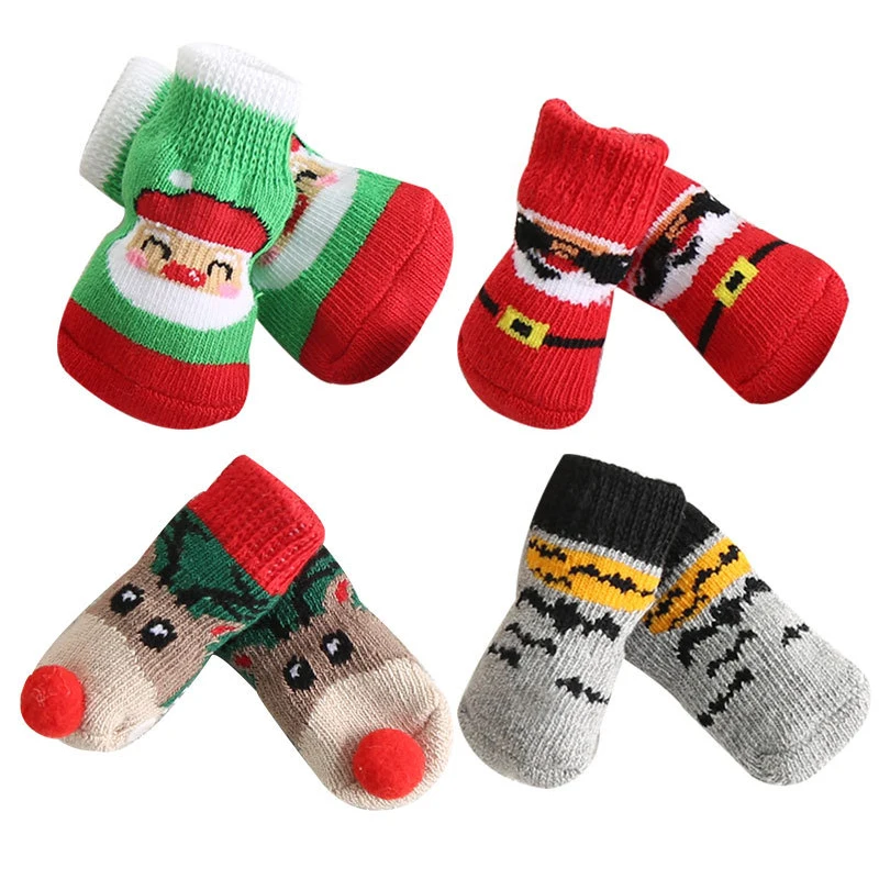 Anti Slip Pet Knits Sock Warm Dog Cat Puppy Shoe Cute Cartoon Skid Socks For Small Dogs Outdoor Wear Slip On Paw Protector Chien