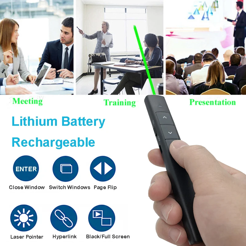 USB Wireless Presenter with Laser Green Light Pointer PPT Remote Control Pointer Pen for PPT Powerpoint Presentation Presenter