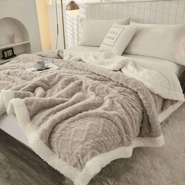 oft And Warm Plush Microfiber Flannel Fleece Luxury custom color jacquard woven sherpa throw blanket