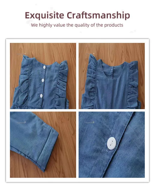 
Sleeveless Summer Infant Ruffles Clothing Denim Baby Girl Clothes Jumpsuit Romper for Kids 