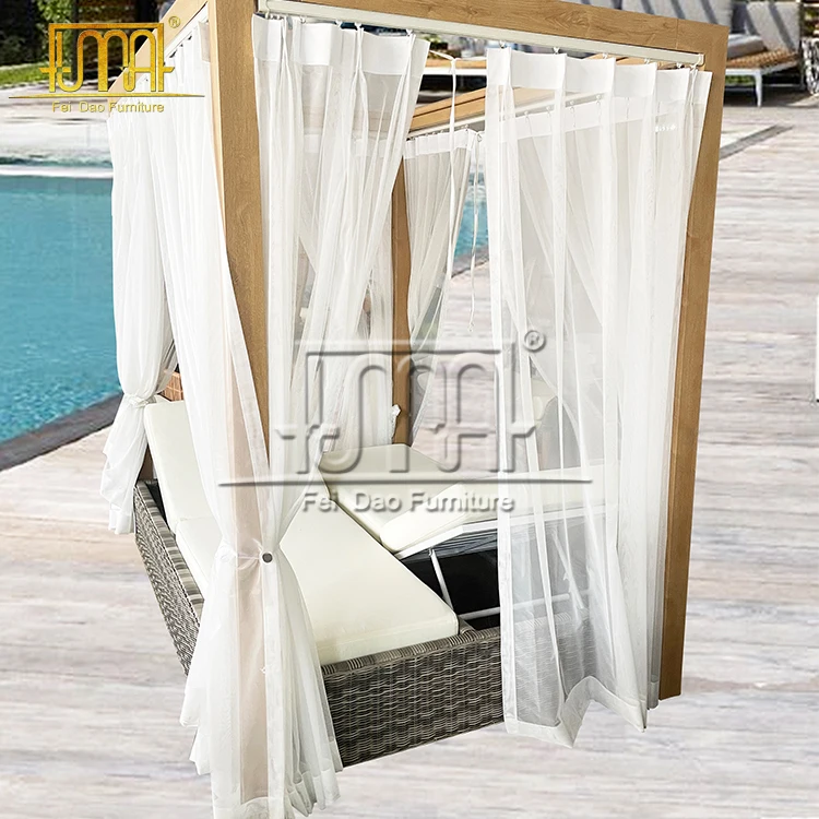 Teak wooden outdoor garden outdoor teak pool side outdoor daybed with canopy