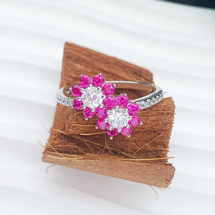 Trendy Women 925 Sterling Silver Zircon Flower Ring Fine Jewelry for Christmas Daily Wear