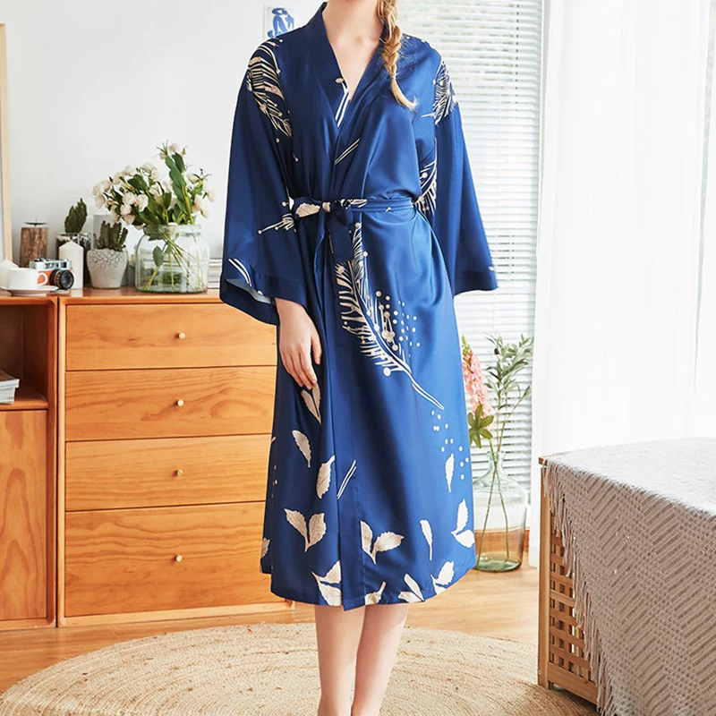 Fashion Luxury Sexy Home Woven Fabric Satin Polyester Women Nightgown Robes