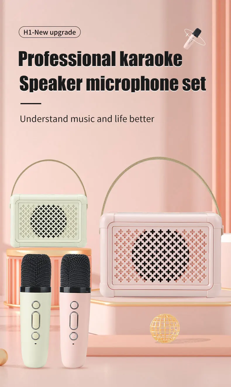 Portable New Stylish Small Party Karaoke Speaker Set With 2 Wireless Microphone
