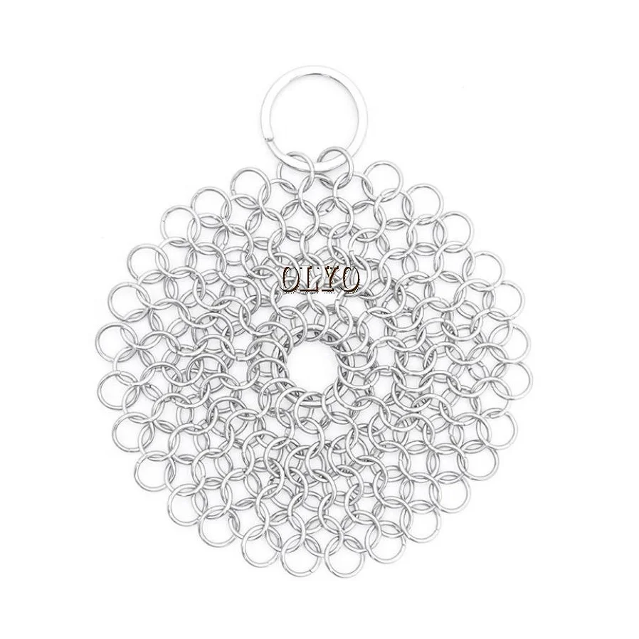 Round Square 304 Stainless Steel Ring Mesh Cast Iron Cleaner Chain Mail Scrubber