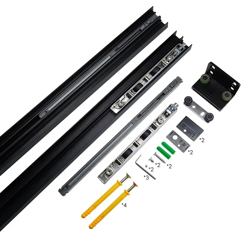 Solid Wooden Sliding Style Invisible Slide Accessories Hardware Doors System Profile Tracks Modern Ghost Door