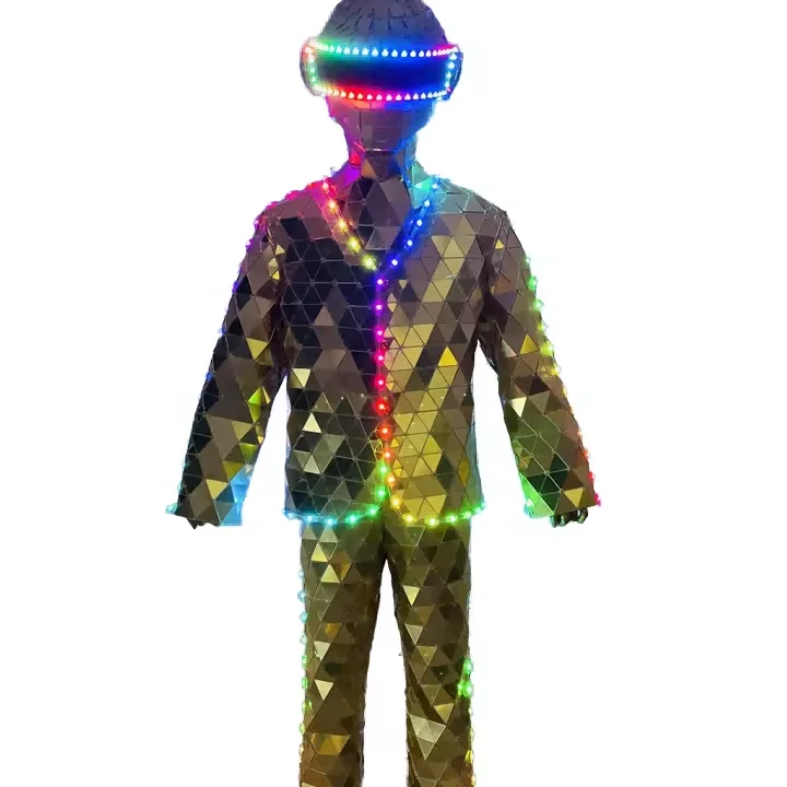 High Quality LED mirror reflective dance suit high quality factory customization DJ club party nightclub dancer costume