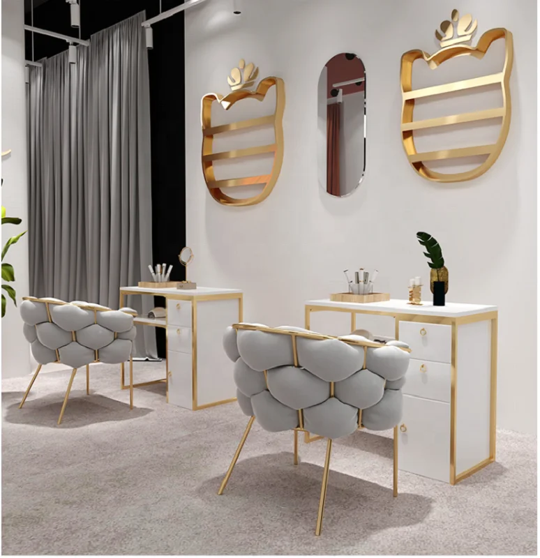 Manicure Table and Chair Set Single and Double Manicure Table Simple Modern Manicure Table Cyber Marble 10 Metal Salon Furniture