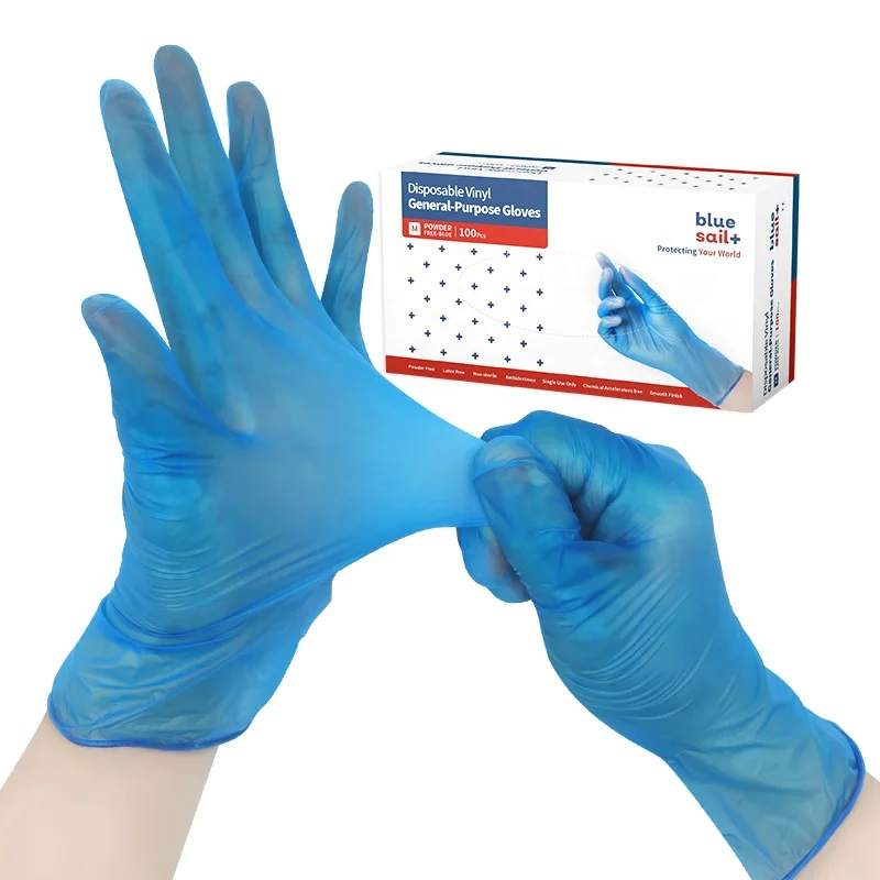 Anti Chemical PVC Gloves Latex Free Medical Dental Examination Touch Screen Disposable Powder Free Blue Vinyl Gloves for Doctor