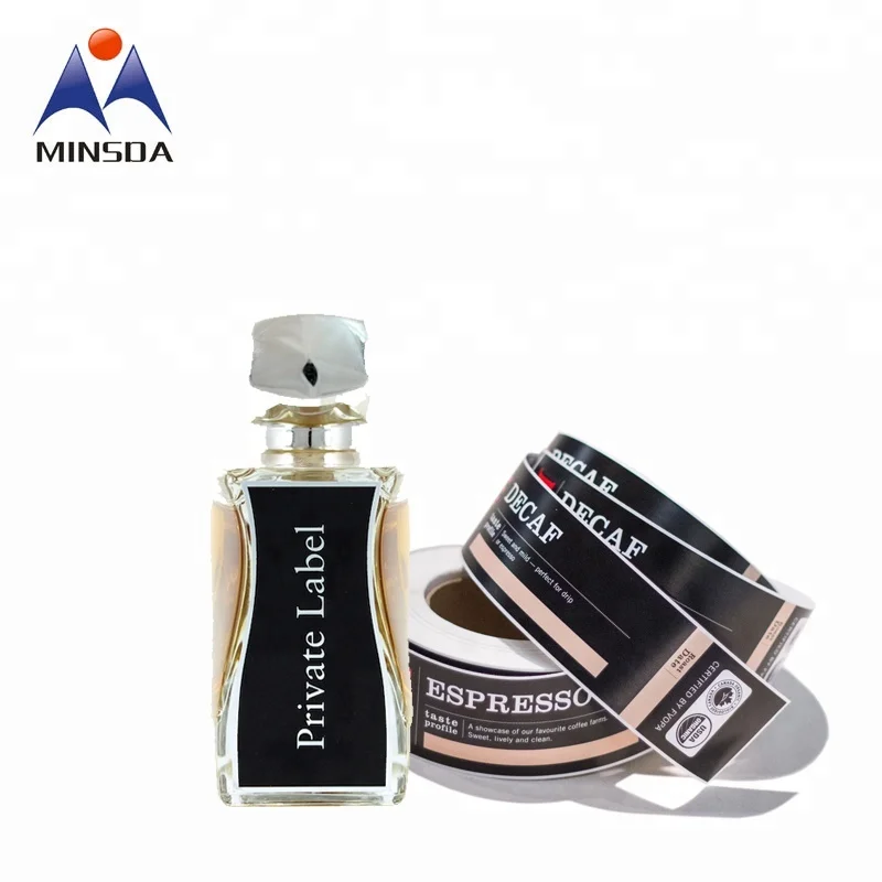 Minsda Custom Logo Printed Cosmetic Adhesive Label UV Gold Foil Sticker Perfume Glass Plastic Bottle Label