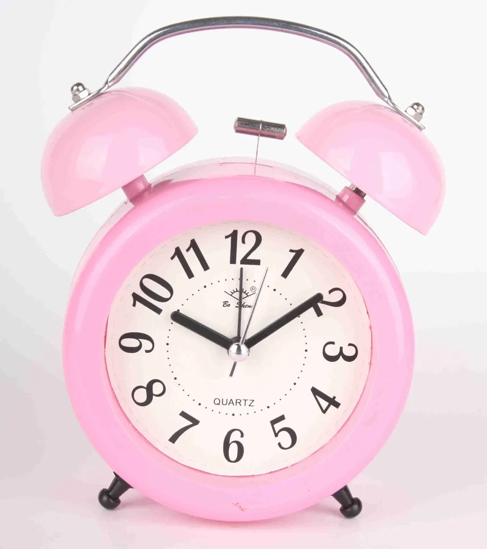 metal bell quartz desktop heart shape alarm clock for kid