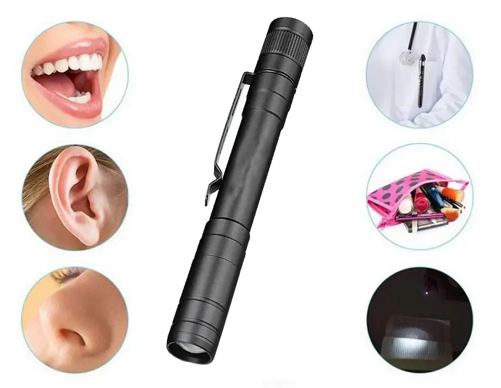 Hot Selling White and Yellow LED Pen Light Pocket Clip Aluminum Alloy Nursing Torch Lamp Dry Battery Powered for Medical Use