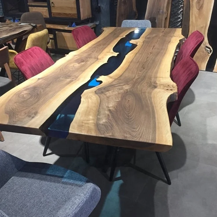 Custom made optional colors top river dining slab wood resin table MOQ 1 piece 8 feet by 3 feet