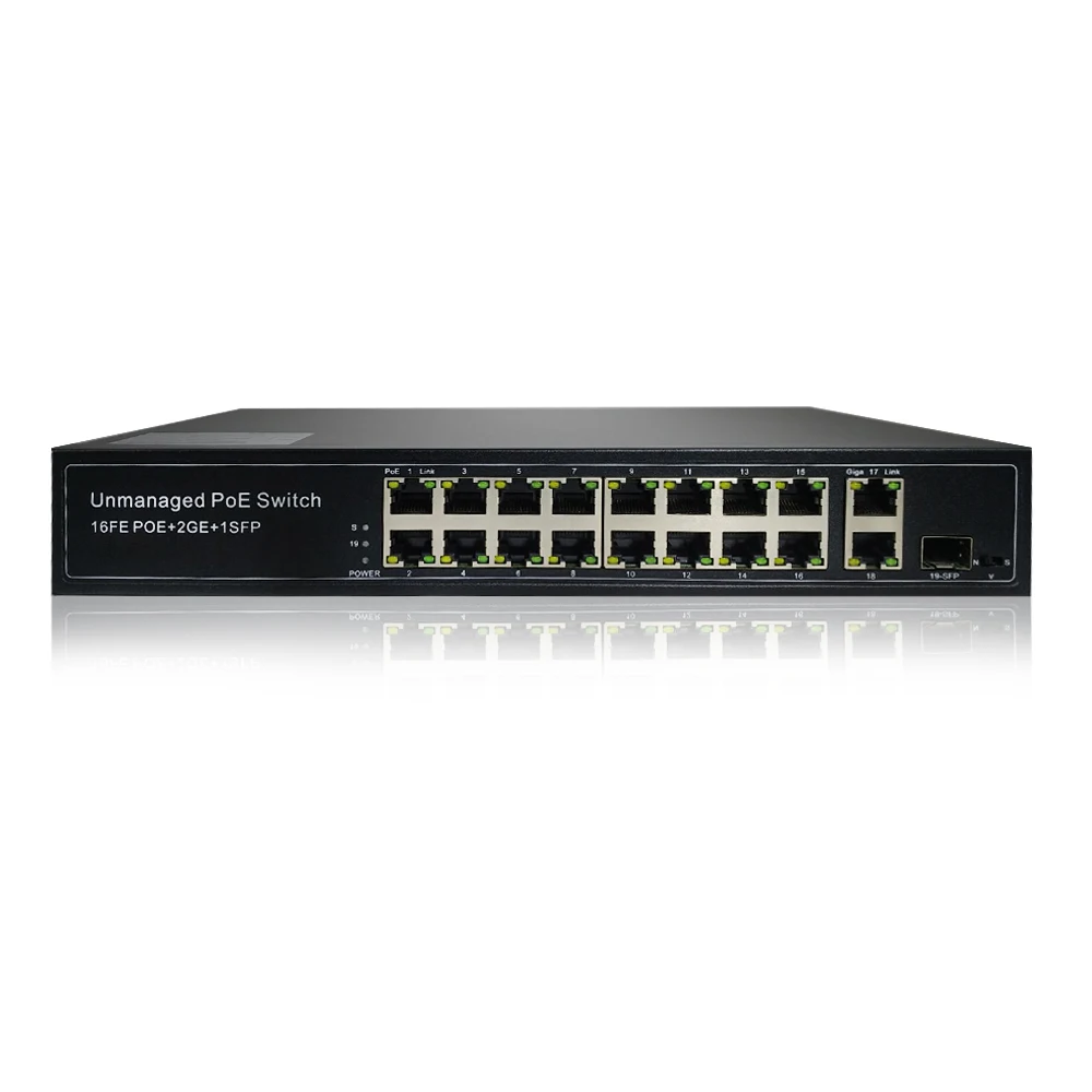 16 port 10/100Mbps 250m long range 1 x Gigabit SFP uplink unmanaged Network PoE Switch for IP Camera Wireless AP