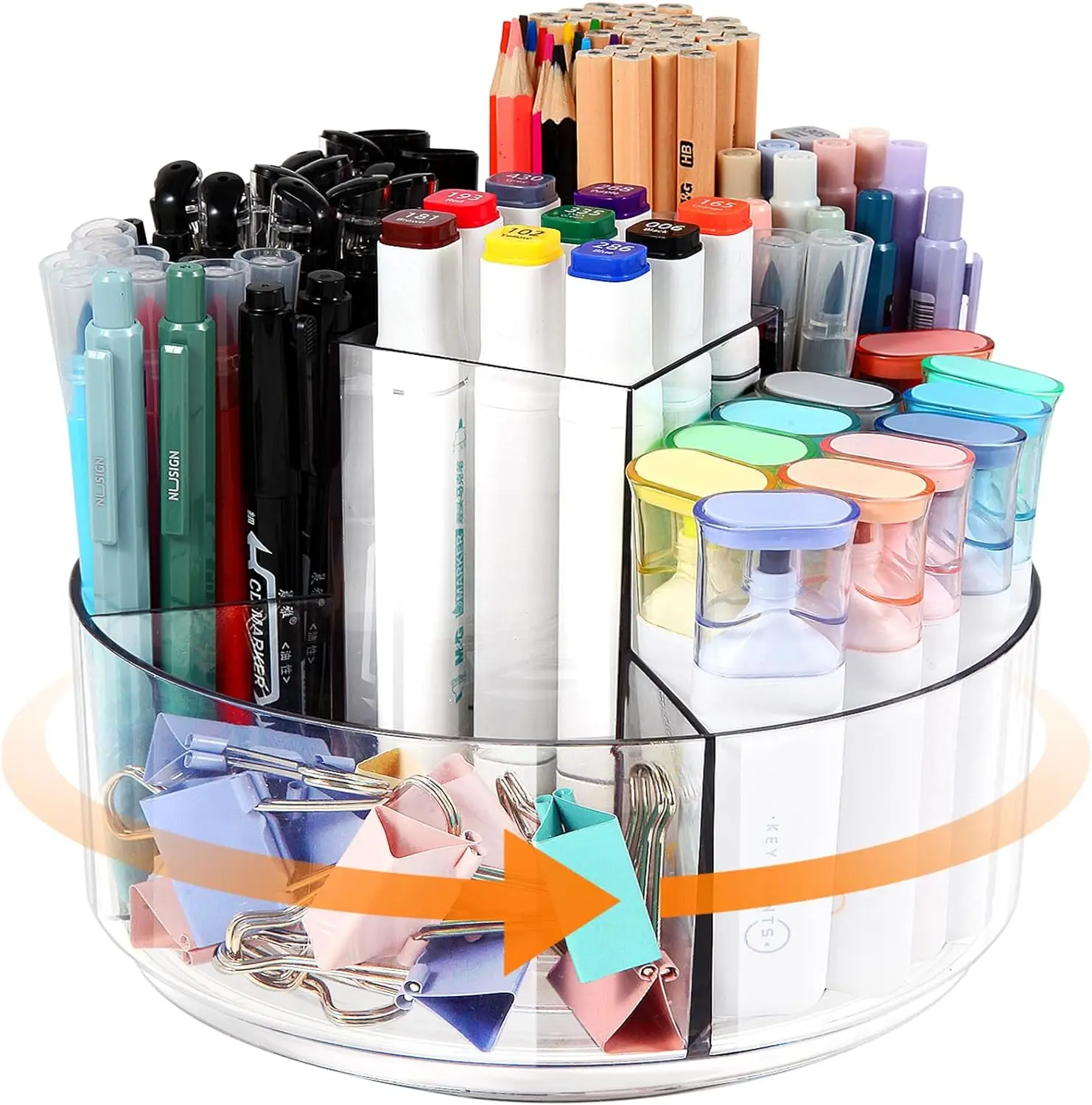 360-Degree Spinning Acrylic Pencil Holder Rotating Desk Pen & Marker Caddy Art Supply Organizer Storage Rack
