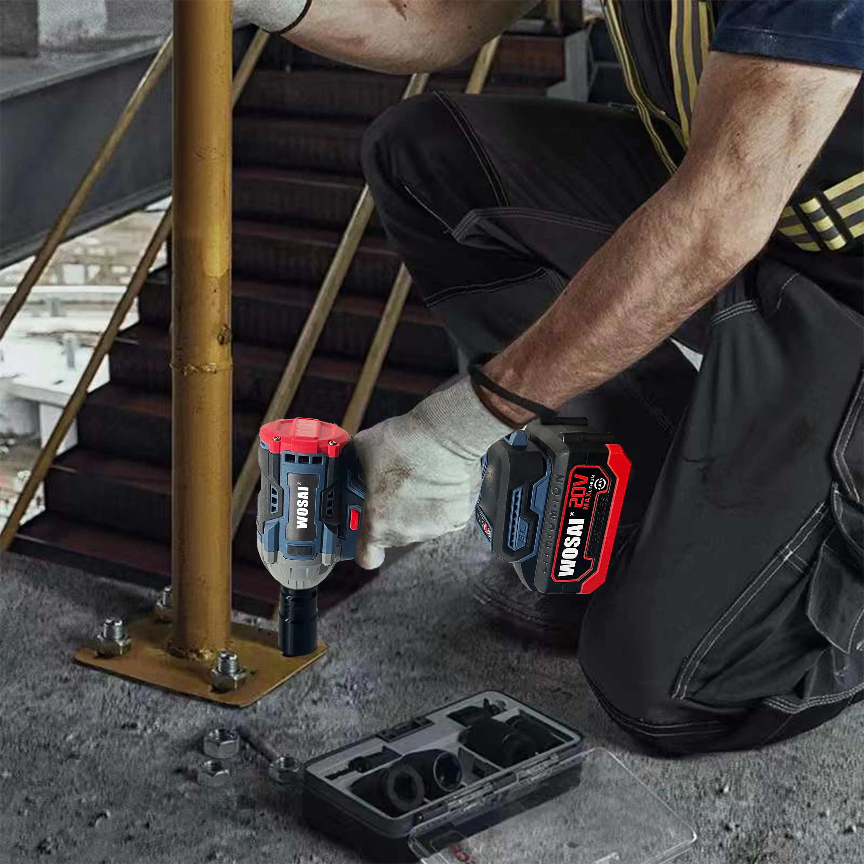 WOSAI Power Wrench Cordless Impact High Torque  Electric Brushless Cordless Impact Wrench 120N.m  and  16V and 1700 Rpm
