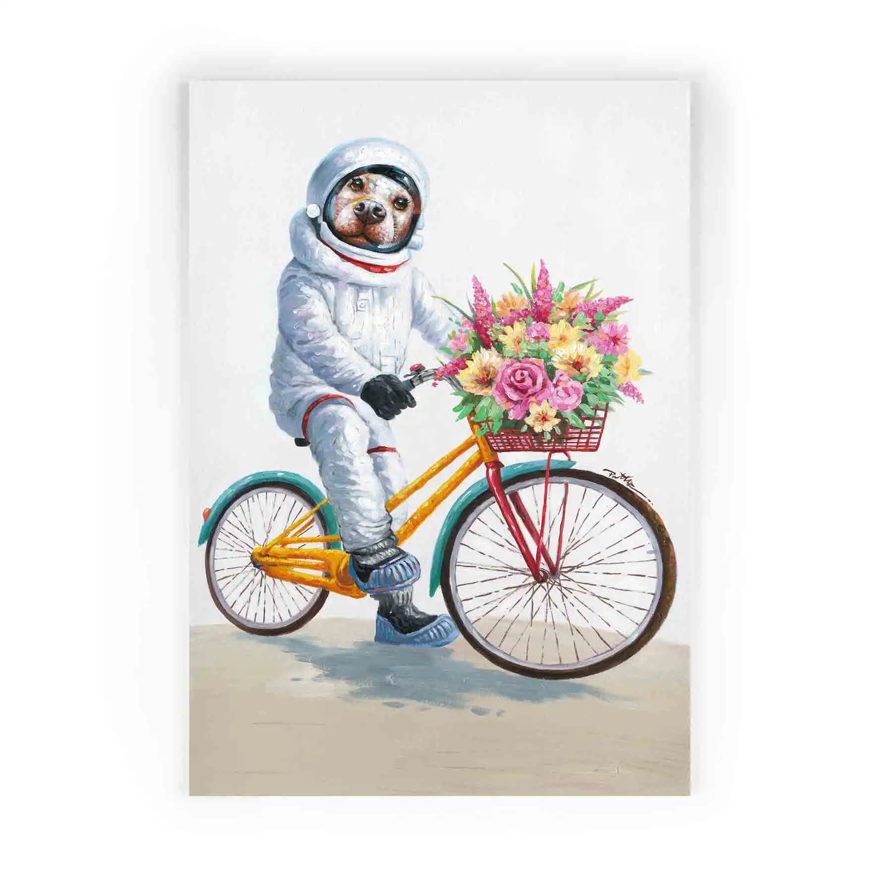 Artree Creative Design Wall Art Painting Space Dog On Bicycle Art On Canvas 70*100Cm Colorful Flower Wall Paintings For Living R