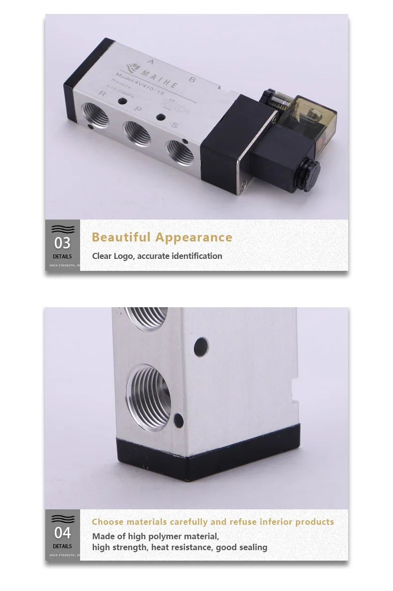 4V410 4V420 4V430 Series 4V410-15 Solenoid Valve 5 Way 2 Position Pneumatic Control Valves Internal piloted 5/2 Way