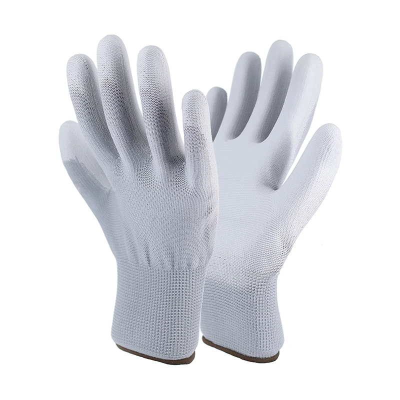 Factory Wholesale Price 13G Grey Polyester Coating Finish PU Coated Polyester Gloves