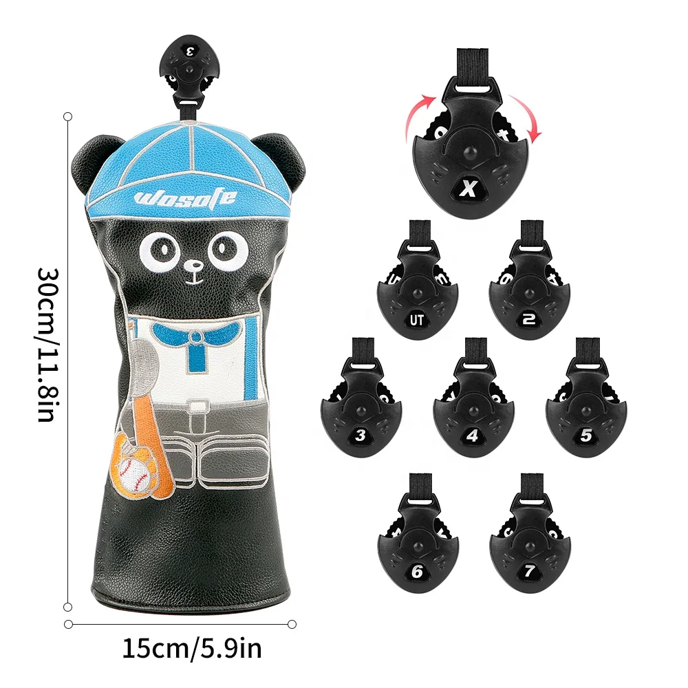 Custom New Design Cute panda golf headcover set  PU Leather golf Driver Fairway Hybrid