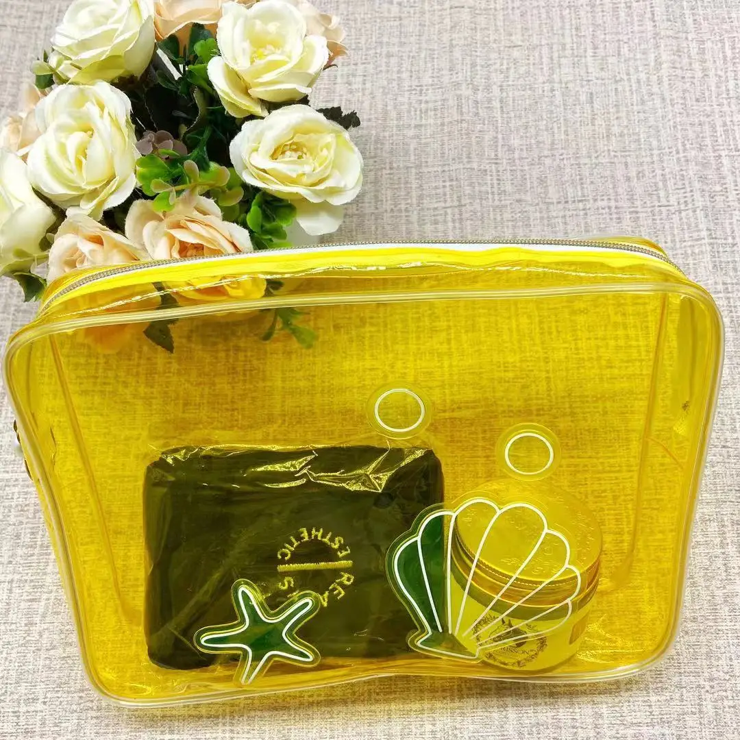 Shell yellow ladies plastic pvc bag Travel Clear Makeup Bag easy carry beauty tool pvc bag
