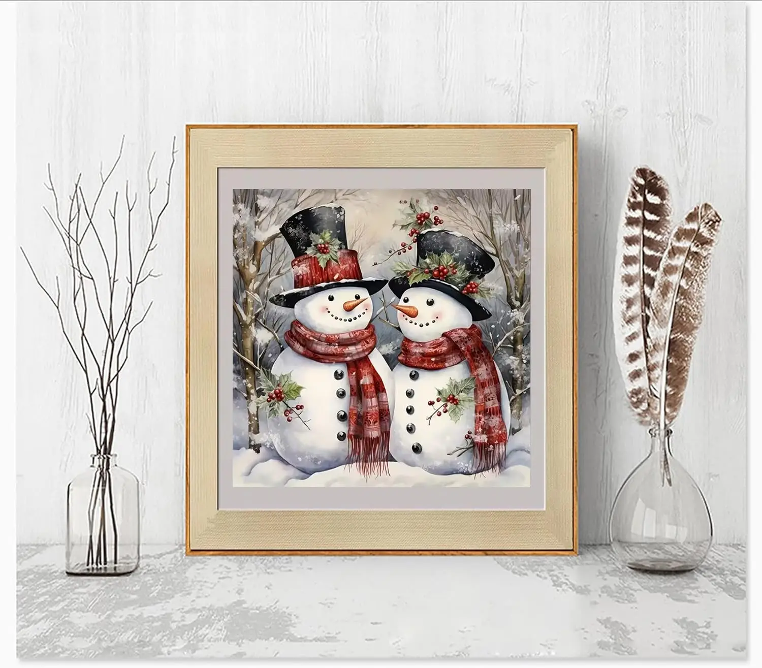 5D Winter Christmas Diamond Painting Kits Winter Snowman Diamond Art DIY Full Round Drill Diamond Dot Gem Art Home Wall Decor