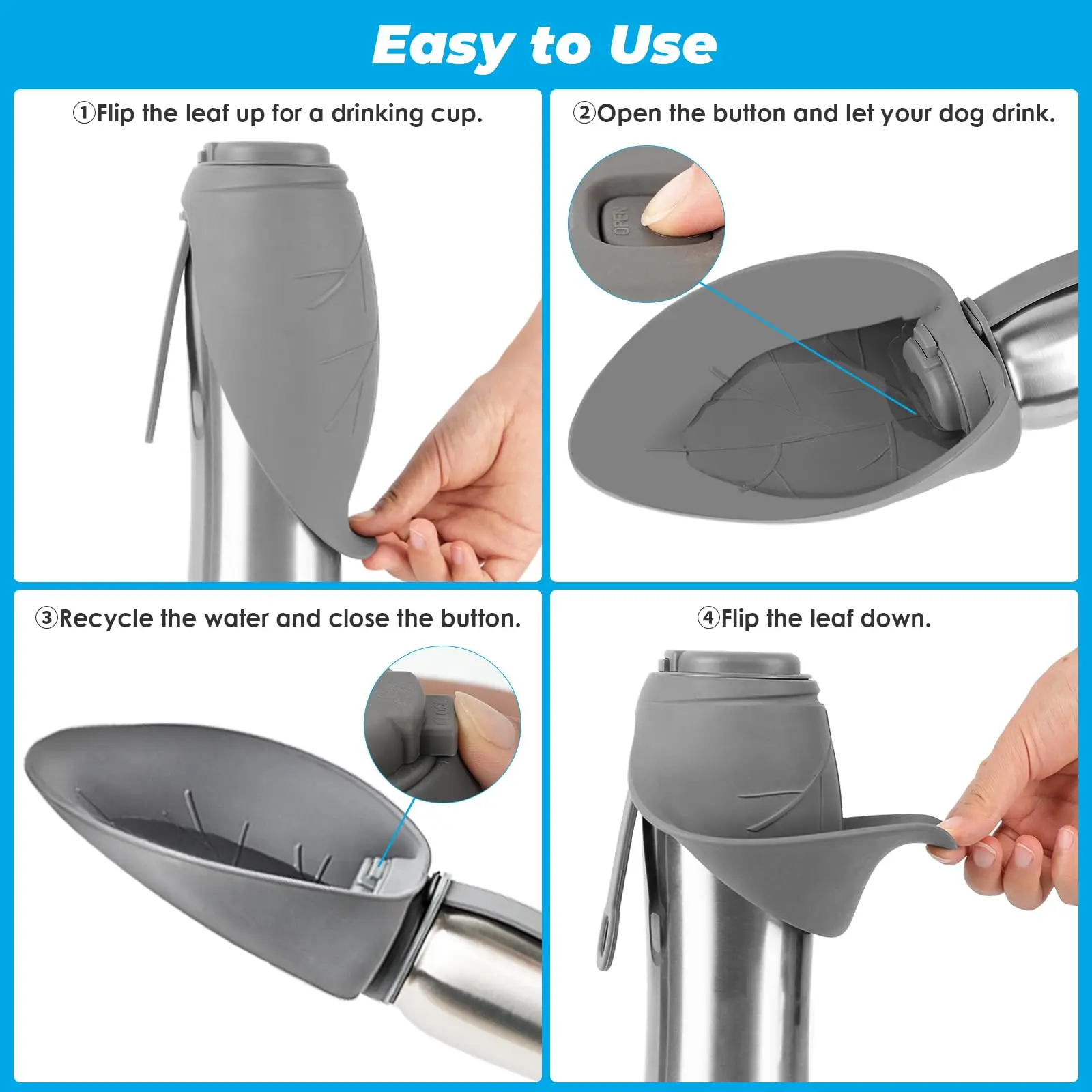 ELSPET 27oz Stainless Steel Insulated Water Bottles Leak Proof Puppy Water Dispenser for Pet Walking Travel Dog Water Bottle