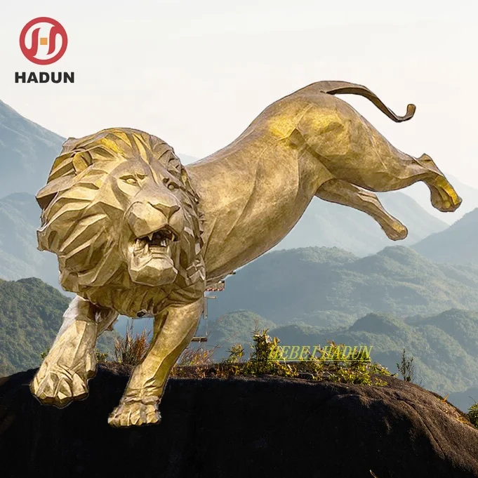 Giant Attractive Colossal Bronze Golden Lion Statue for Entrance Decoration