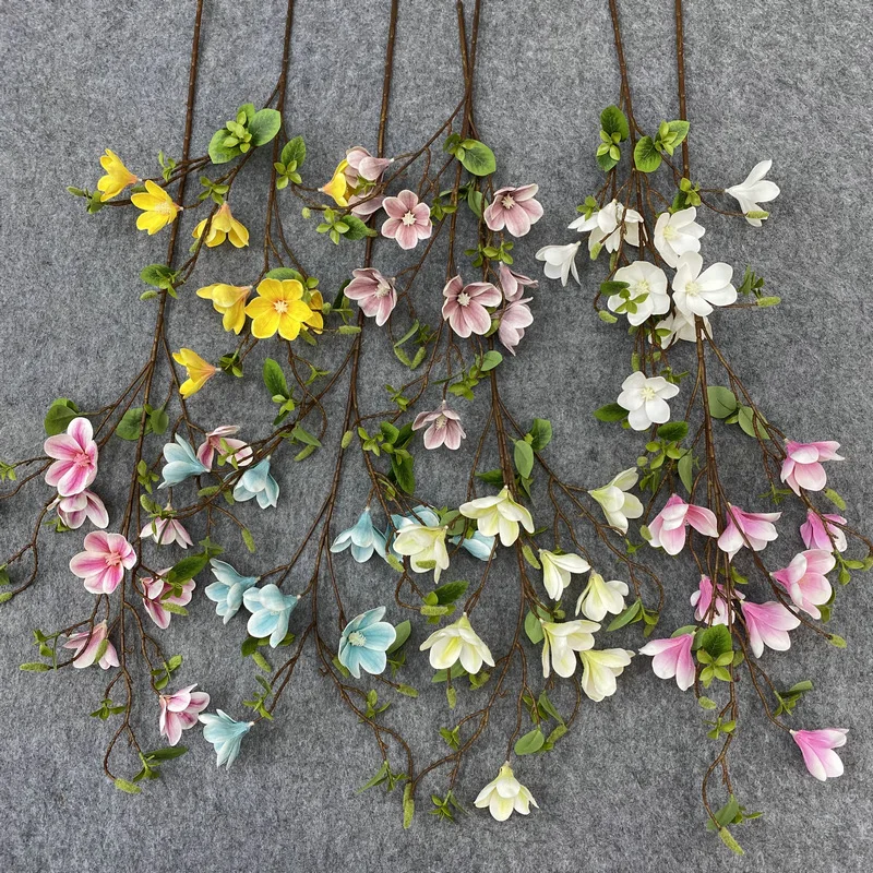 E-L004 Magnolia Flowers Wedding Home Decoration 3D 9 Heads Single Branch Magnolia Artificial Flower