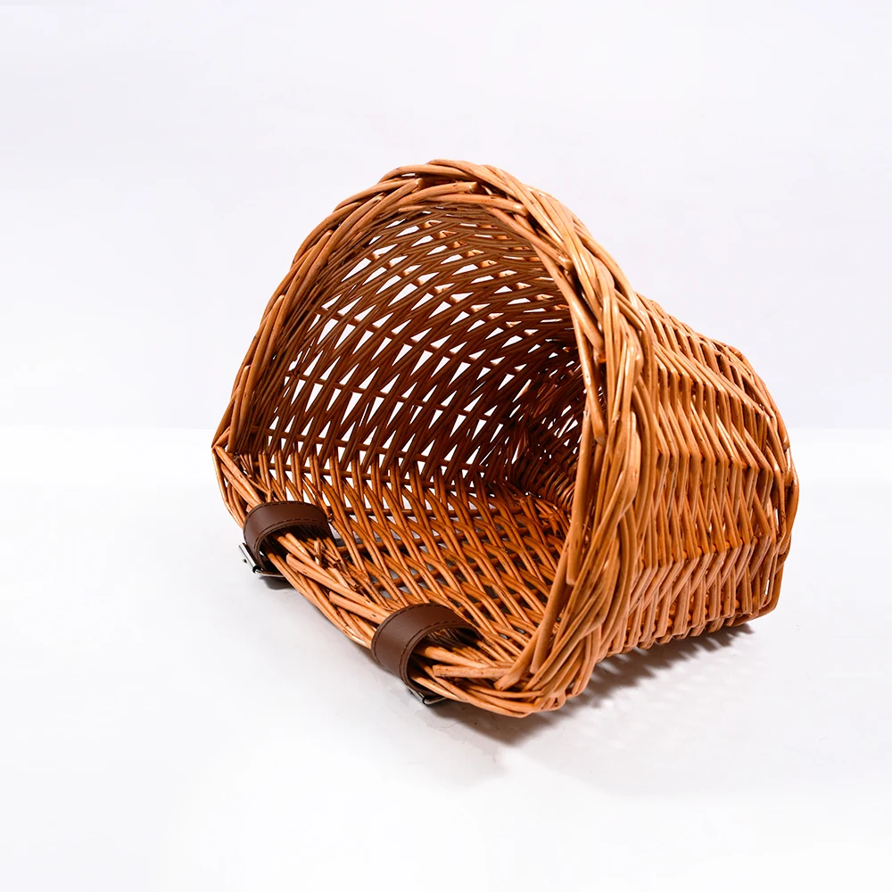 Factory Wholesales Durable Bike Basket Bicycle hand woven basket with Leather Strap
