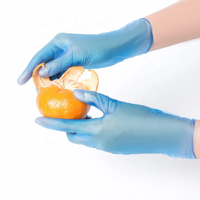 Non Latex PVC Gloves Food Grade Restaurant DishWashing Waterproof Cooking Disposable Powder Free Blue Vinyl Gloves for Kitchen