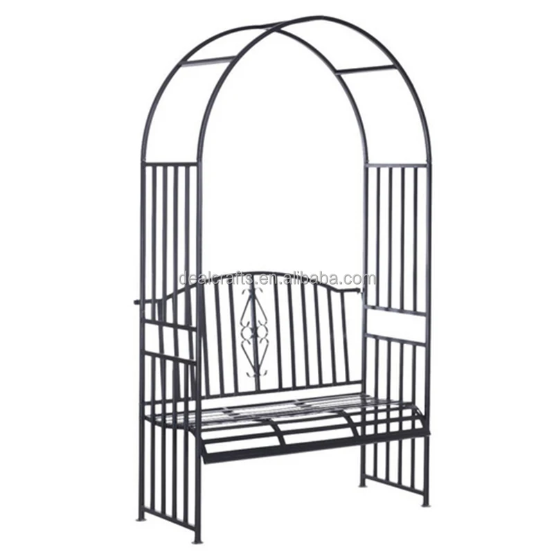 Outdoor Metal Garden Rose Arch with Bench for Flower