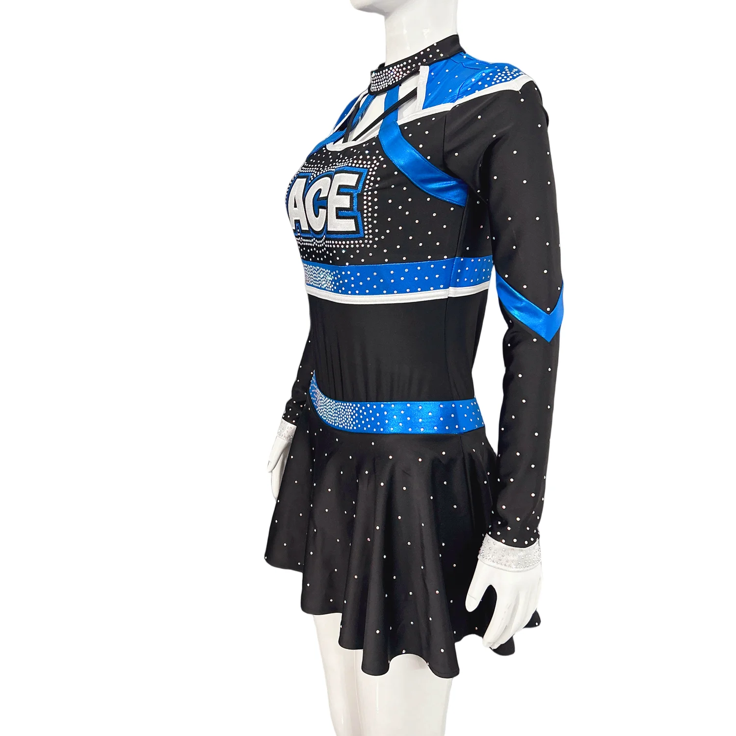 Ladies Cheerleading Costume School Girl Cheap Fancy Dress Cheer Uniform sexy all star cheerleading uniforms AB rhinestones