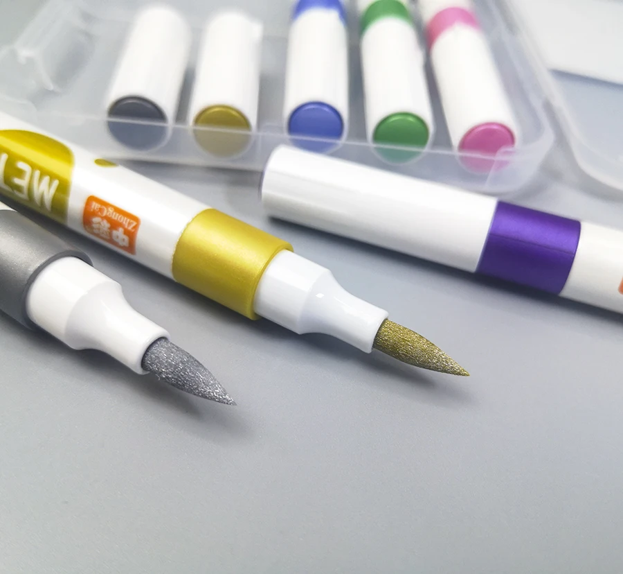 brush paint metallic marker pens in different suface