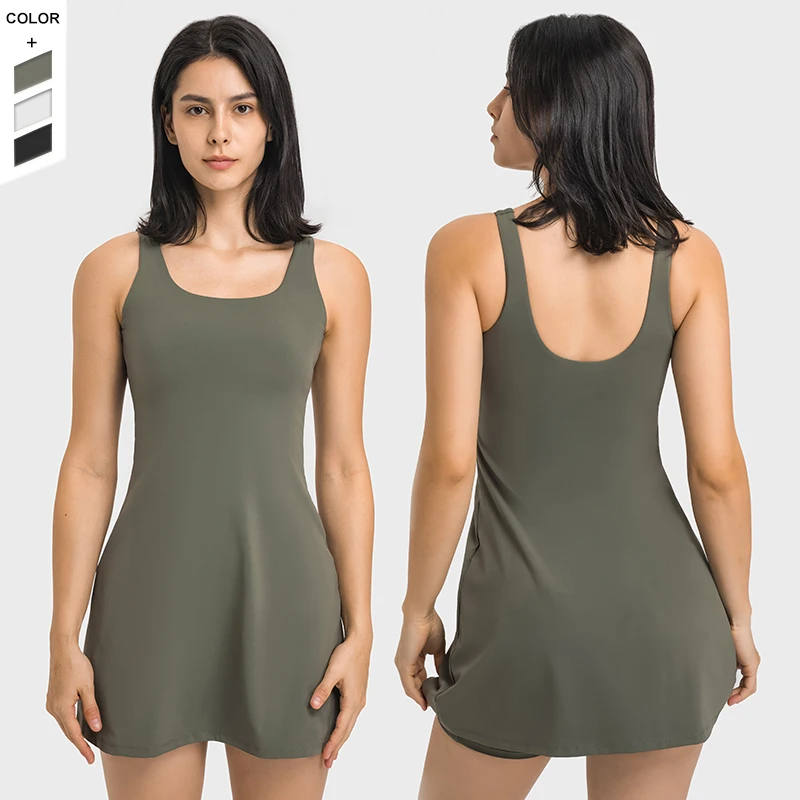 Wholesale Sports Outdoor Yoga Clothes With Chest Pad High Elastic Comfortable Dry Breathable Anti-glare Tennis Skirt