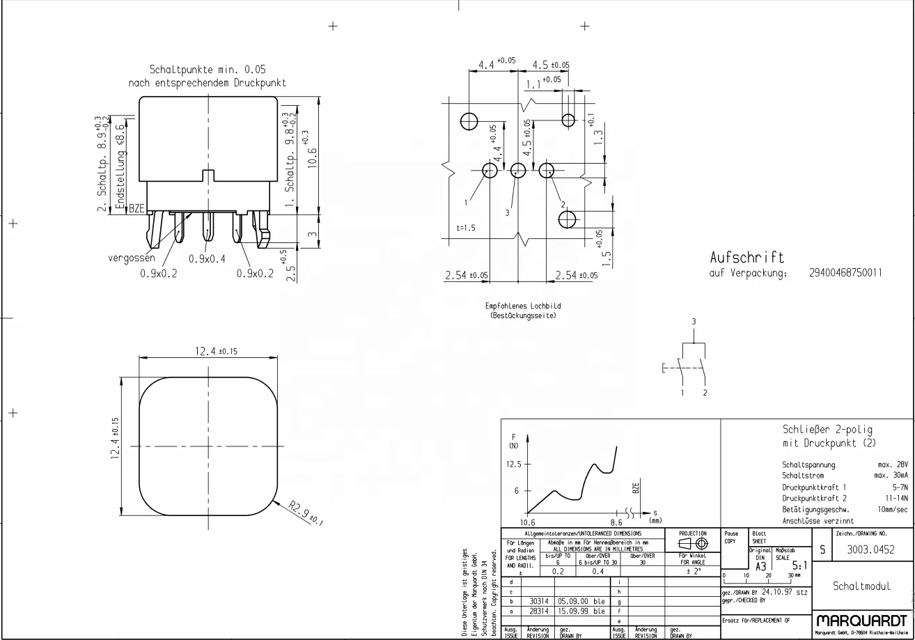 MARQUARDT 3003.0452 Made in Germany Black Automotive Tact and key double speed switches