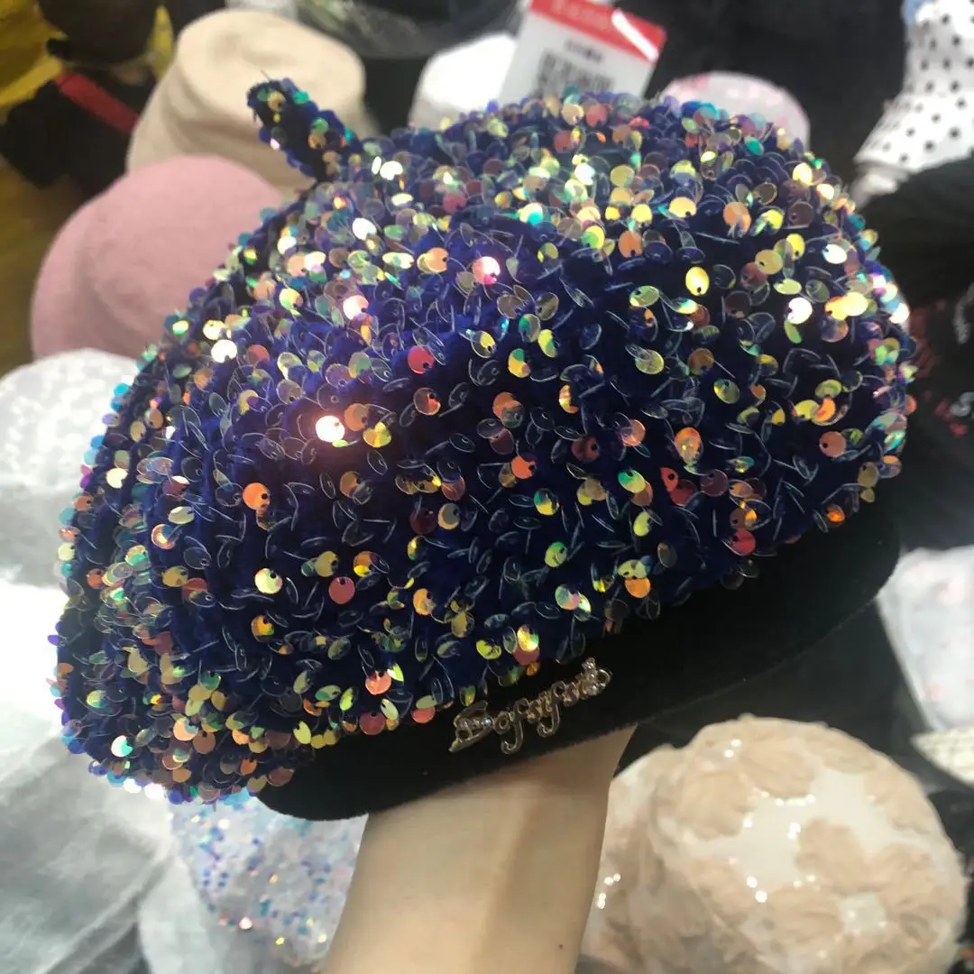 Wholesale Sequin Fashion Personality Stage Show Adjustable Beret