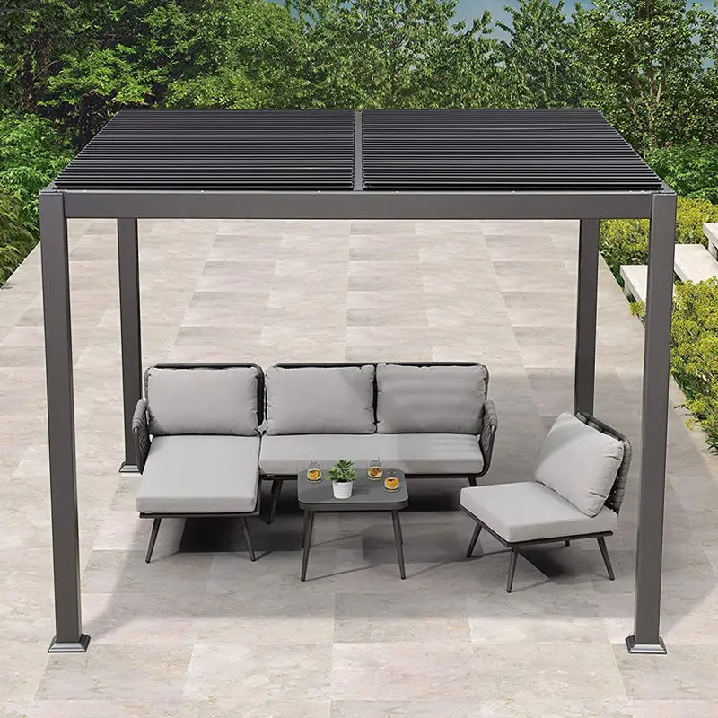 002 Bioclimatique Sun Shade Outdoor 4x4 Waterproof Pavilion Roof Motorized Garden Motorized Louvered Aluminium Pergola