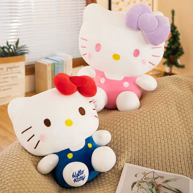 Cute Soft Blue Pink Anime Hi Kt Cat Plush Dolls Strawberry Cat Hello Kt Pillow Cat Cloth Dolls Stuffed Animal Toy Birthday Gift