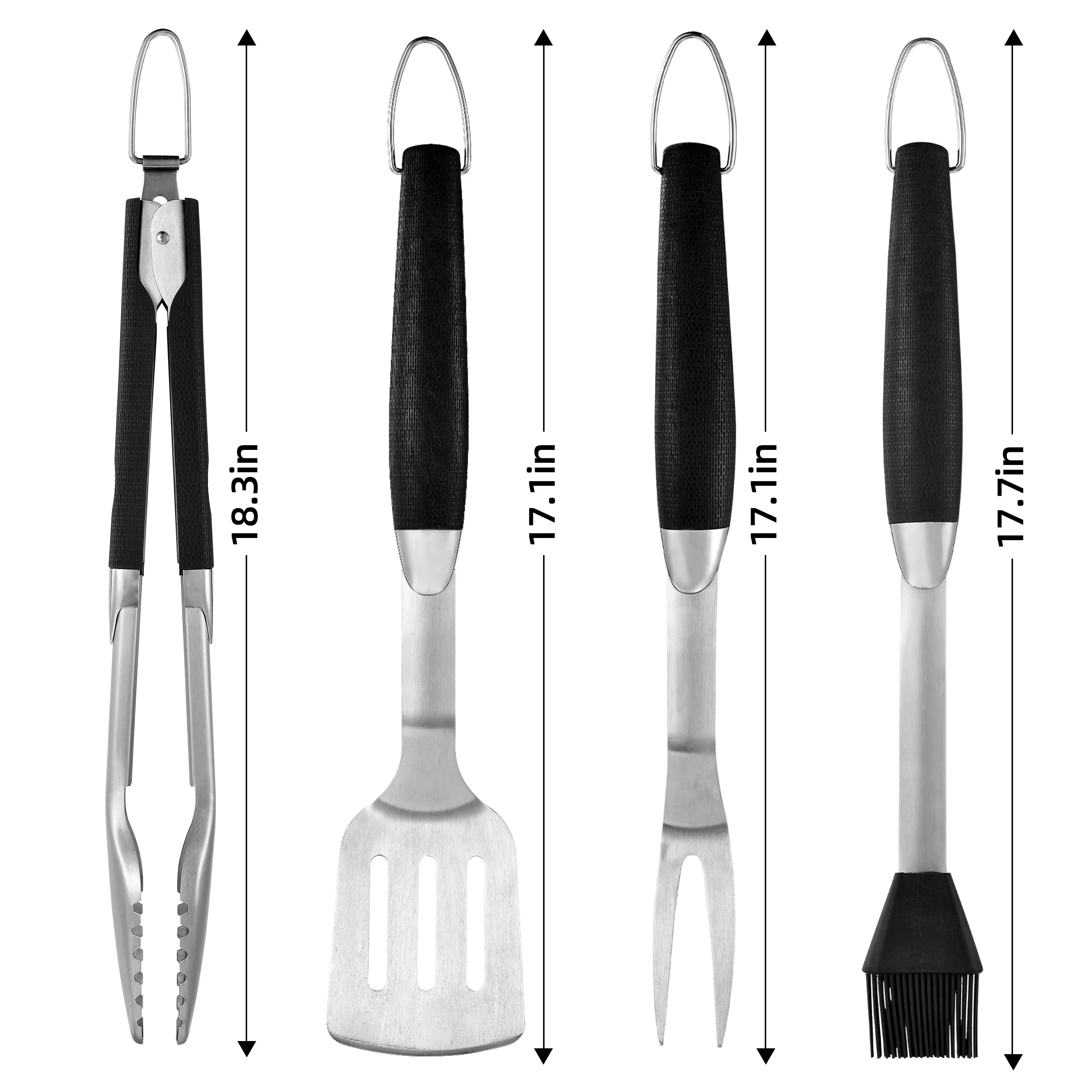 Portable BBQ Accessories 3pcs Rubber Handle BBQ Tools set with Apron grill set