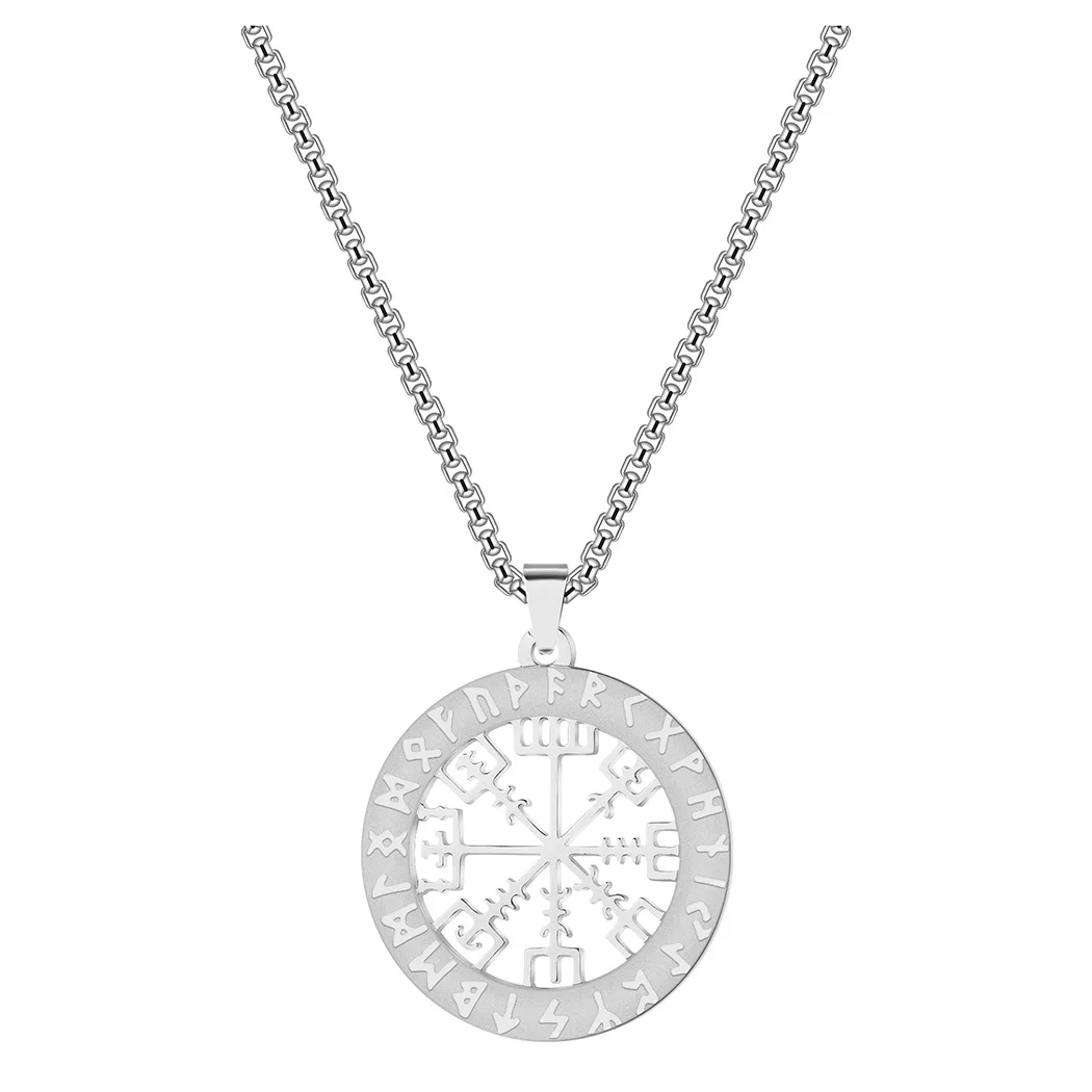 Vintage Rune Pirate Compass Slavic Small Compass Pendant Men Alloy Necklace Jewelry