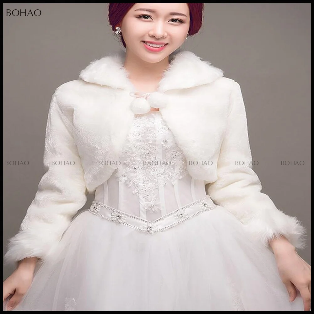 
Hot Sale Women White Faux Fur Fur Bridal Jacket 