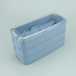 Amazon Hot Sell Wheat Straw Stackable 3 Layer Lunch Box Eco-Friendly Bento Box