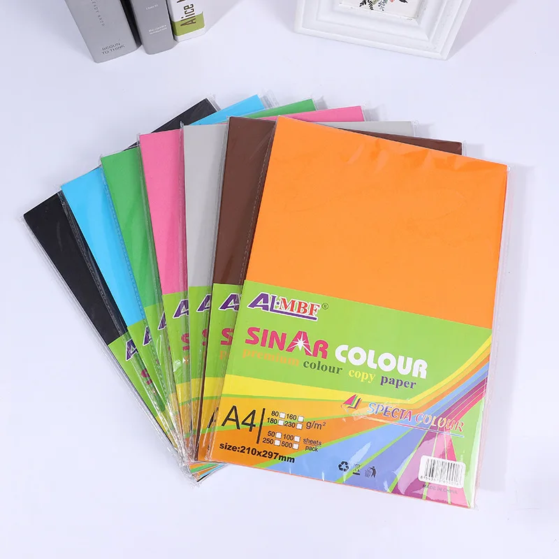 High Quality Office 70gsm 80gsm 100sheets Plain Colored Paper Colorful Cardstock Paper A4 Size
