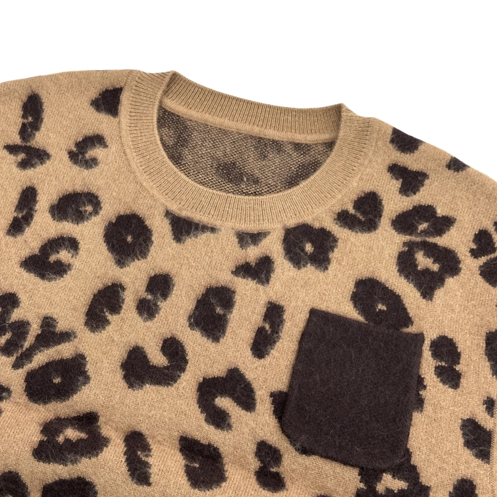 Trendy Leopard Print Wool Knit Vest Women Summer/Spring Casual Pullover Tank Tops Sleeveless Crew Neck Fashionable Sweater Vest